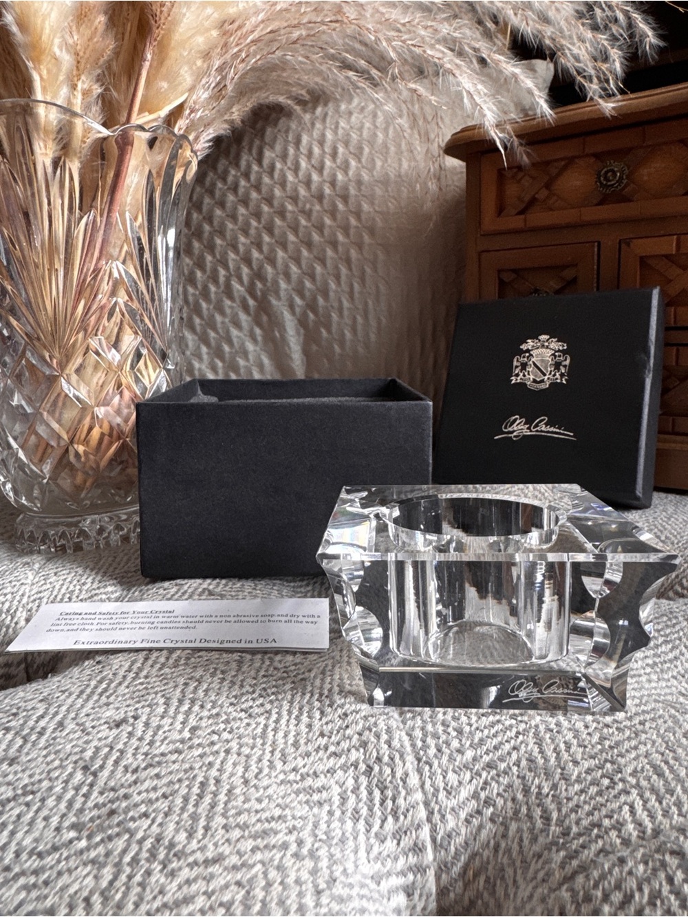 Vintage Oleg Cassini Crystal Square Votive Holder - Clear